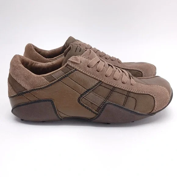 Diesel Auriga‎ Mens Size 7 Vintage Leather Square Toe Sneakers Brown Y2K